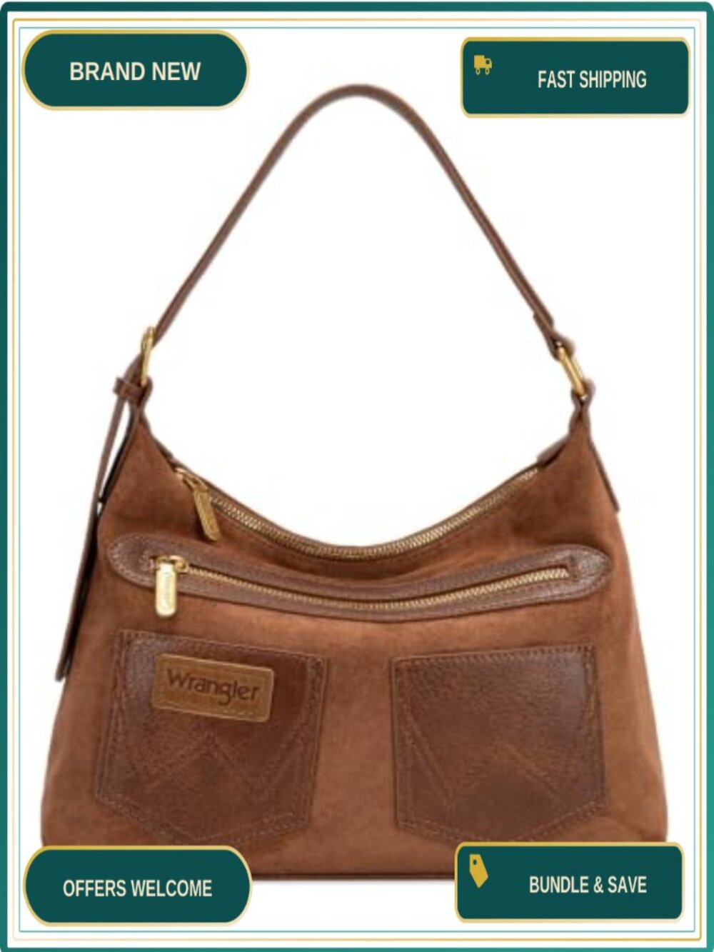 Faux Suede Slouchy Hobo Shoulder Bag Small Crescent Crossbody Purse